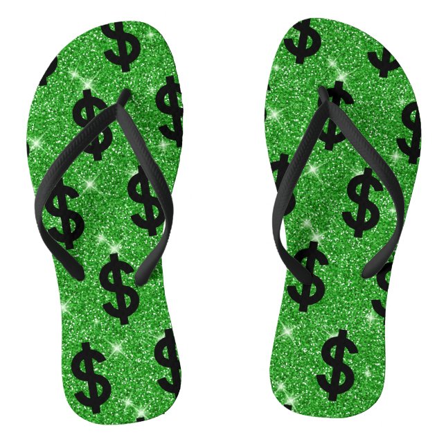 Black Dollar Sign Money Entrepreneur Wall Street Flip Flops (Footbed)