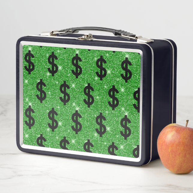 Black Dollar Sign Money Entrepreneur Wall Street Metal Lunch Box (In Situ)