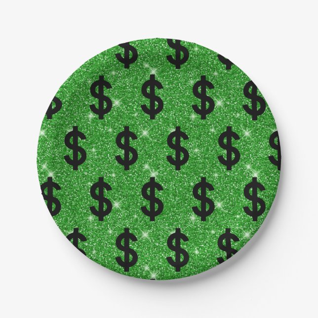 Black Dollar Sign Money Entrepreneur Wall Street Paper Plate (Front)