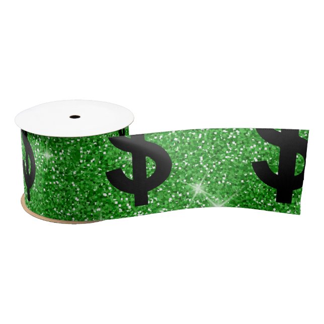 Black Dollar Sign Money Entrepreneur Wall Street Satin Ribbon (Spool)