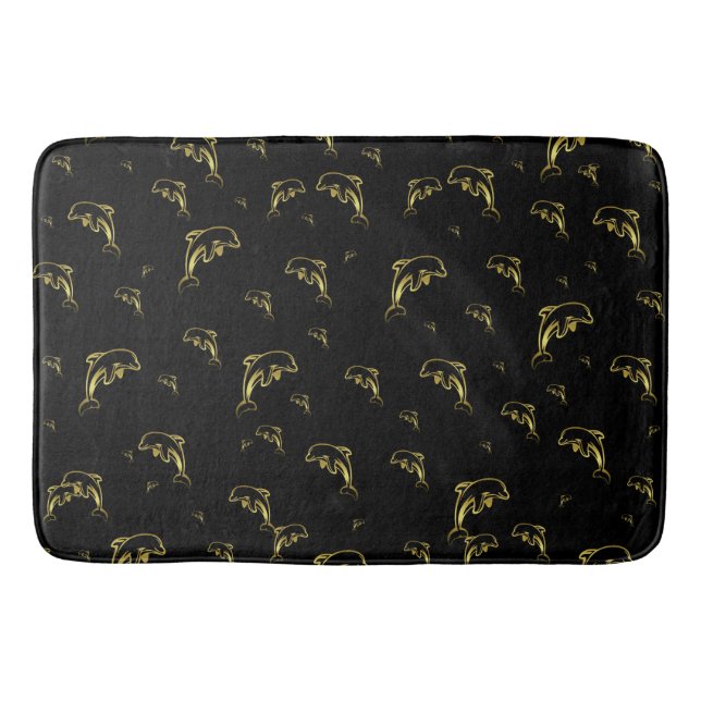 black,dolphin, fish, nature,  aquatic, design, bath mat (Front)