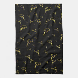 black,dolphin, fish, nature, aquatic, design, tea towel