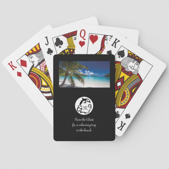 Black Dolphin Silhouette Monogram Photo Playing Cards (Back)