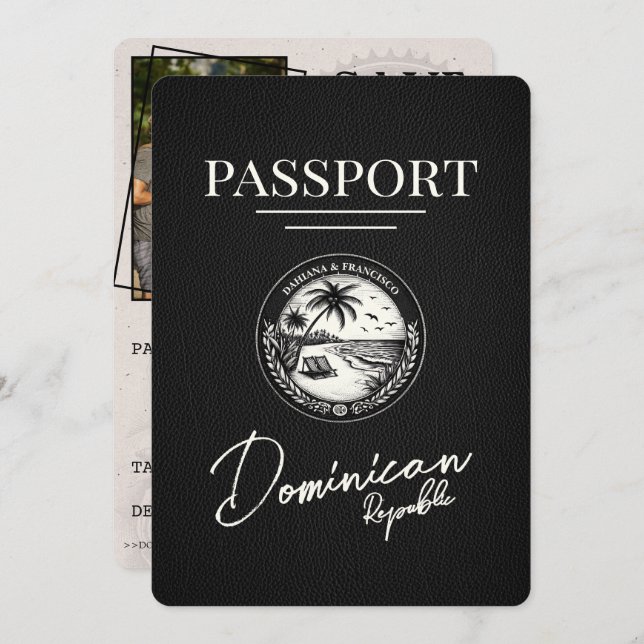 Black Dominican Republic Passport Save The Date (Front/Back)