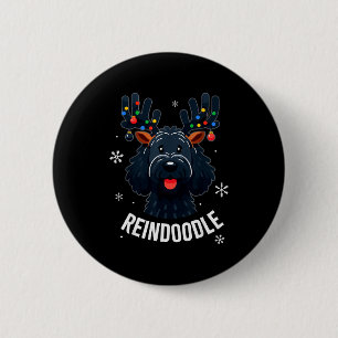 Black Doodle Dog Reindoodle Reindeer Doodle Christ 6 Cm Round Badge