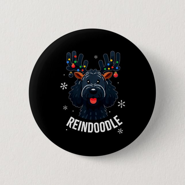 Black Doodle Dog Reindoodle Reindeer Doodle Christ 6 Cm Round Badge (Front)