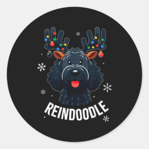 Black Doodle Dog Reindoodle Reindeer Doodle Christ Classic Round Sticker