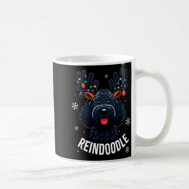 Black Doodle Dog Reindoodle Reindeer Doodle Christ Coffee Mug (Right)