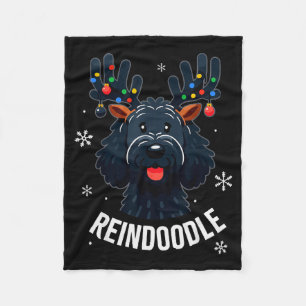 Black Doodle Dog Reindoodle Reindeer Doodle Christ Fleece Blanket