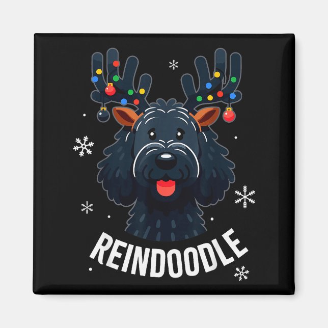 Black Doodle Dog Reindoodle Reindeer Doodle Christ Magnet (Front)
