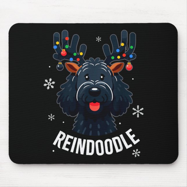 Black Doodle Dog Reindoodle Reindeer Doodle Christ Mouse Mat (Front)
