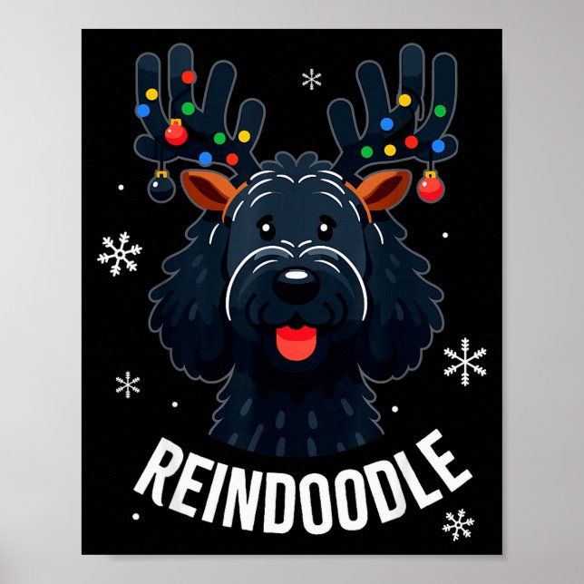 Black Doodle Dog Reindoodle Reindeer Doodle Christ Poster (Front)