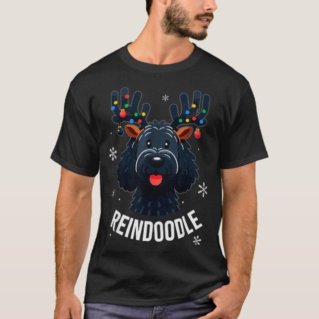 Black Doodle Dog Reindoodle Reindeer Doodle Christ T-Shirt (Front)