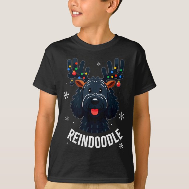 Black Doodle Dog Reindoodle Reindeer Doodle Christ T-Shirt (Front)