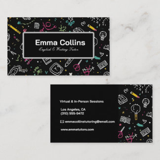 Black Doodle English Writing Tutor Modern Business Card