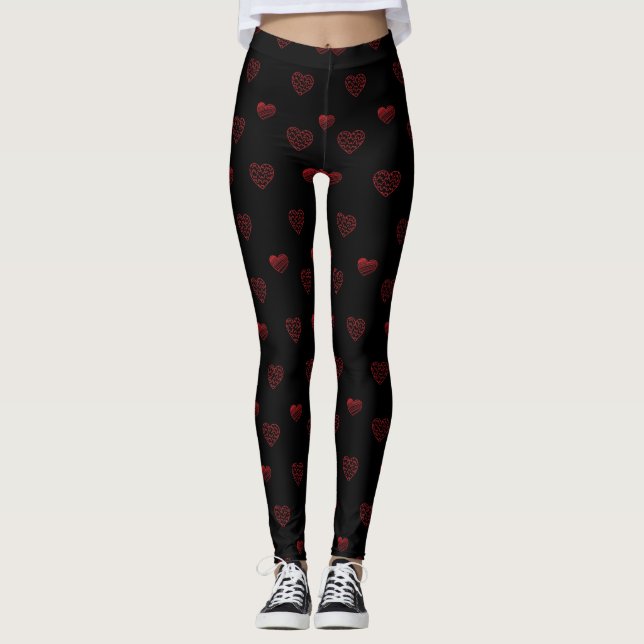 Black Doodle Heart Leggings (Front)