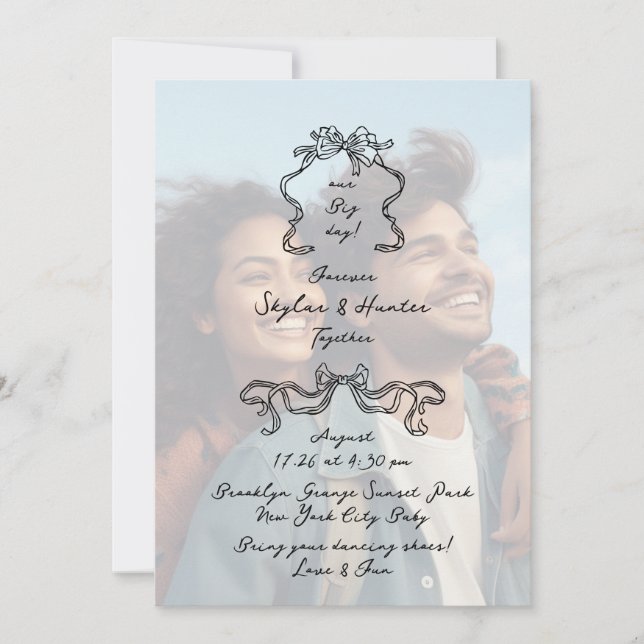 Black Doodle Retro SimpleOverlay Photo Wedding Invitation (Front)