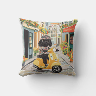 Black Doodle Riding Scooter European City Streets Cushion
