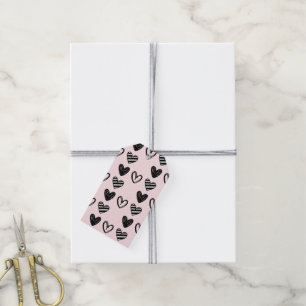 Black Doodle-Style Soft Blush Pink Sketch Hearts Gift Tags