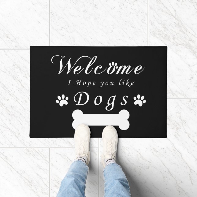 Black Doormat Welcome I Hope  You Like Dogs  (Indoor)