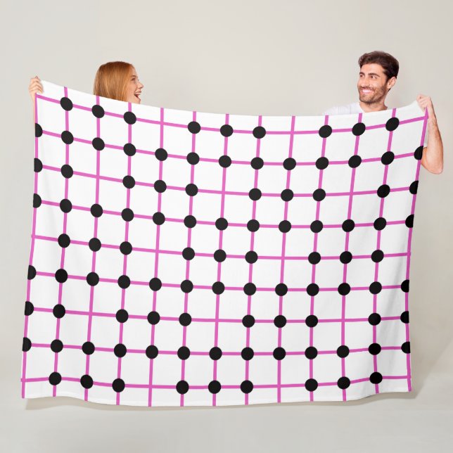 Black Dot and Pink Grid Geometric Pattern Fleece Blanket (In Situ)