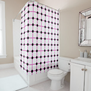 Black Dot and Pink Grid Geometric Pattern Shower Curtain