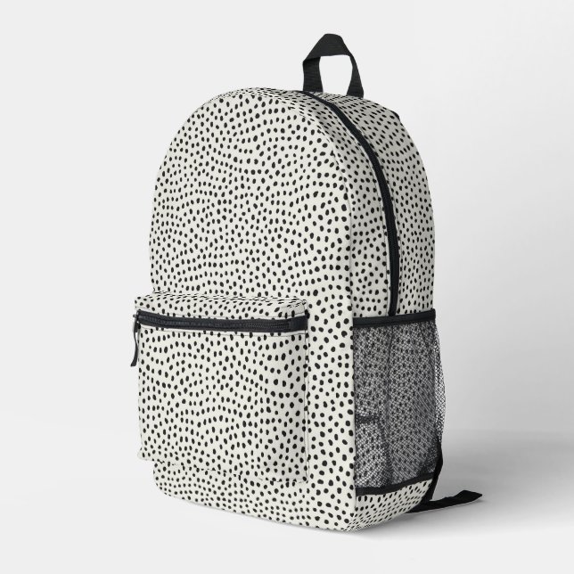 Black Dot Pattern Printed Backpack (Back Corner Right)