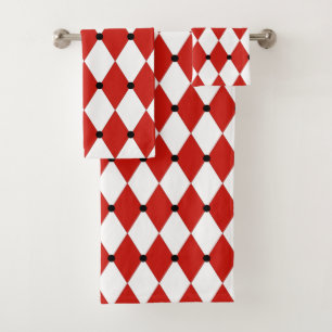 Black Dot Red and White Harlequin Bath Towel Set