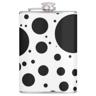 Black Dots and Circles on White in Varying Sizes Hip Flask