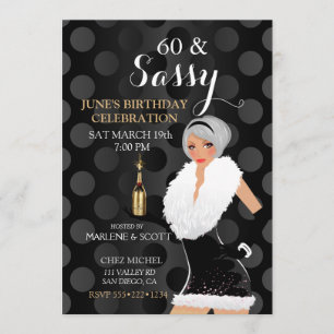 Black Dots Celebration Party Girl Champagne Invitation