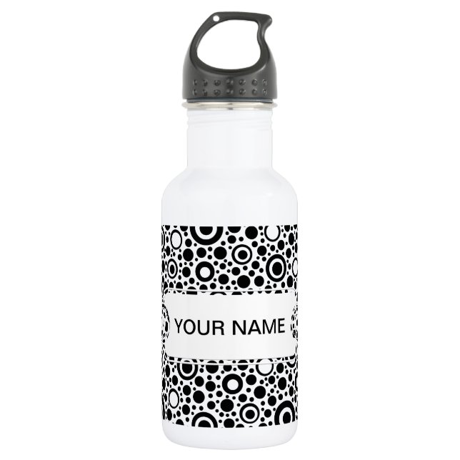 Black Dots & Circle Pattern + your text & backgr. 532 Ml Water Bottle (Front)