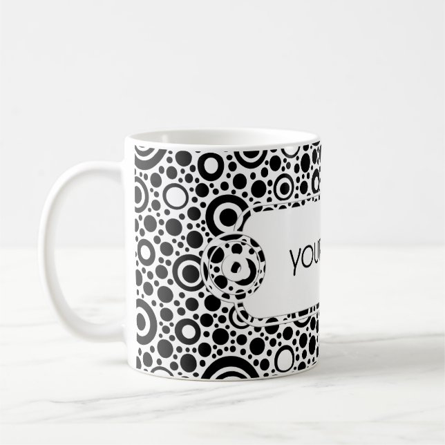Black Dots & Circle Pattern + your text & backgr. Coffee Mug (Left)