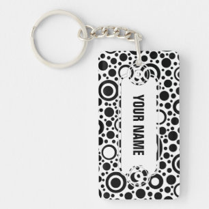 Black Dots & Circle Pattern + your text & backgr. Key Ring
