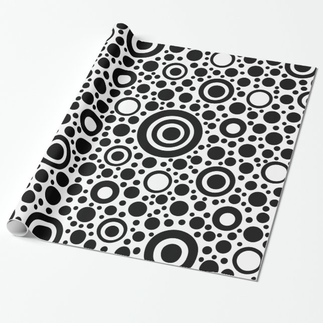 Black Dots & Circle Pattern + your text & backgr. Wrapping Paper (Unrolled)