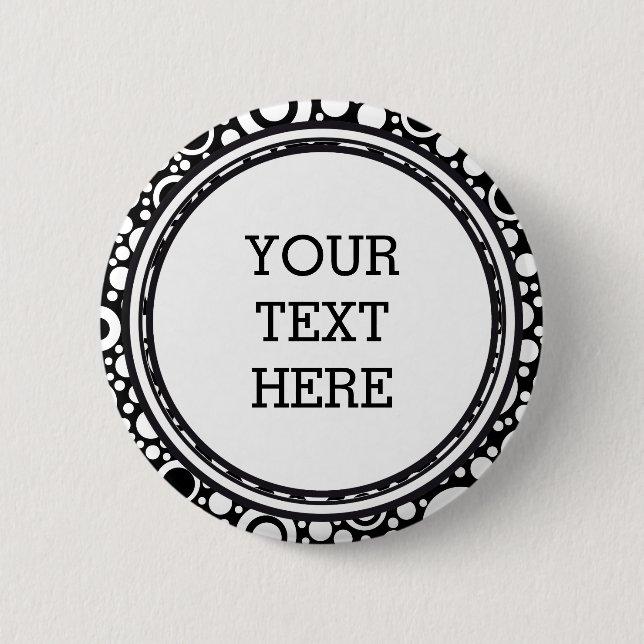 Black Dots & Circles Grid + your backgr. & text 6 Cm Round Badge (Front)