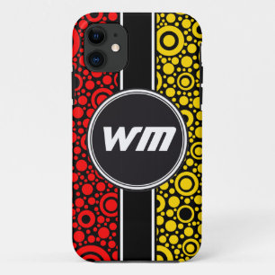 Black Dots & Circles Grid + your backgr. & text iPhone 11 Case