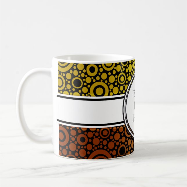 Black Dots & Circles Grid + your backgr. & text Coffee Mug (Left)