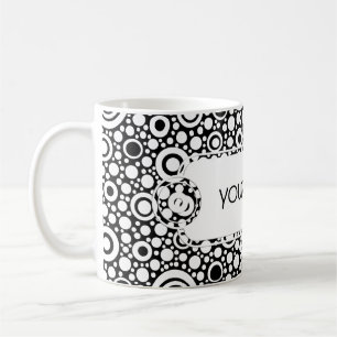 Black Dots & Circles Grid + your backgr. & text Coffee Mug
