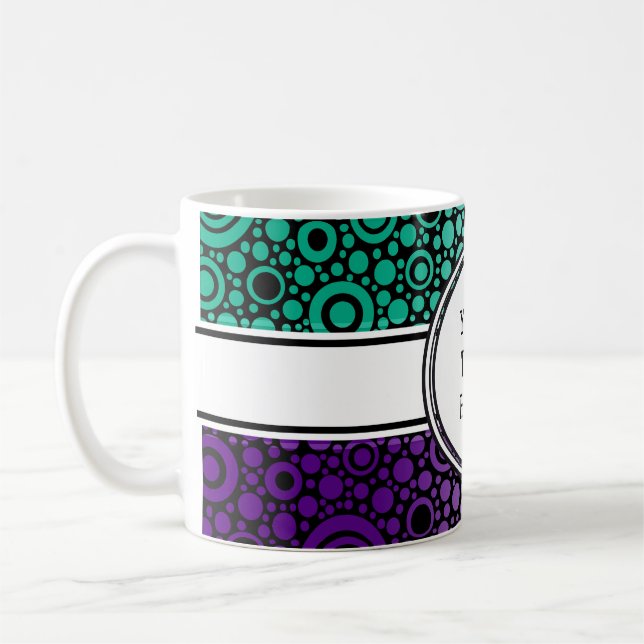 Black Dots & Circles Grid + your backgr. & text Coffee Mug (Left)