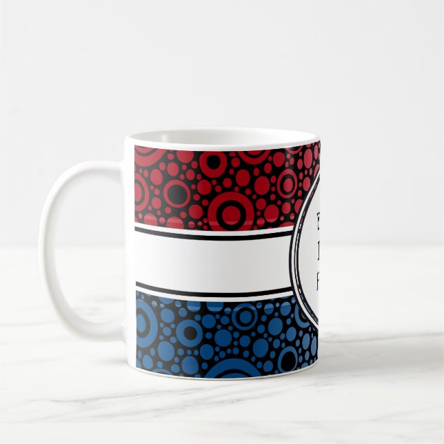 Black Dots & Circles Grid + your backgr. & text Coffee Mug (Left)
