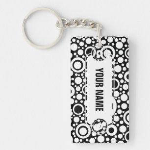 Black Dots & Circles Grid + your backgr. & text Key Ring