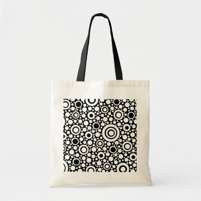 Black Dots & Circles Grid + your backgr. & text Tote Bag (Front)