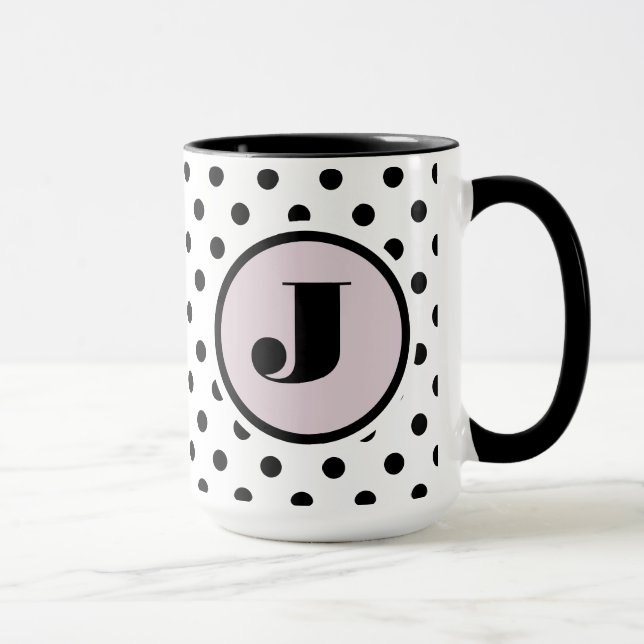 Black Dots Custom Monogram Mug (Right)