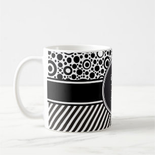 Black Dots & Stripes Grid + your backgr. & text Coffee Mug