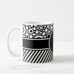 Black Dots & Stripes Grid + your backgr. & text Coffee Mug
