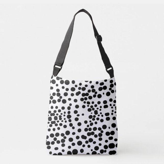Black dots white background cow dalmatian dog crossbody bag (Front)