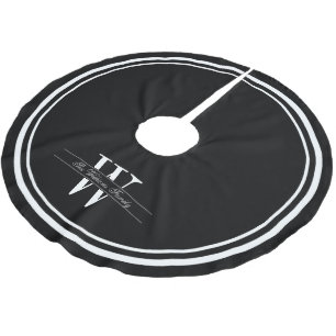 Black Double Border Monogram Brushed Polyester Tree Skirt