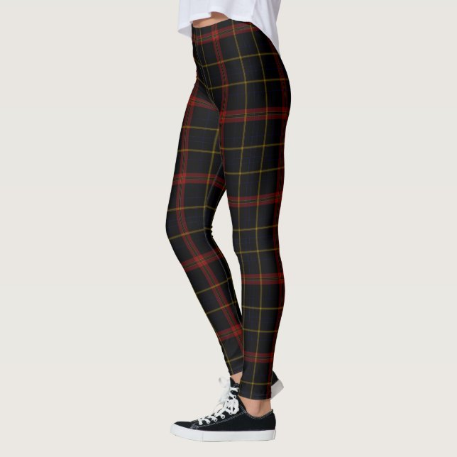 Black Double Red Yellow Giant Tartan Plaid Leggings (Left)