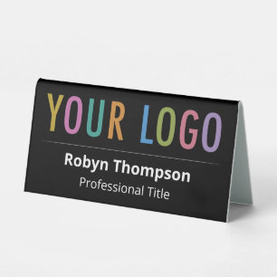 Black Double Sided Desk Name Plate Business Logo