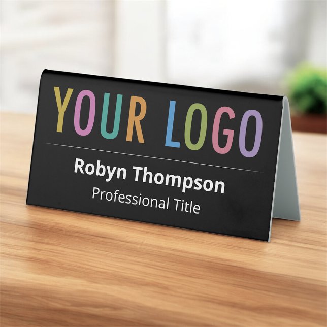 Black Double Sided Desk Name Plate Business Logo (MISOOK Black Name Plate Tent with Logo Double-Sided)